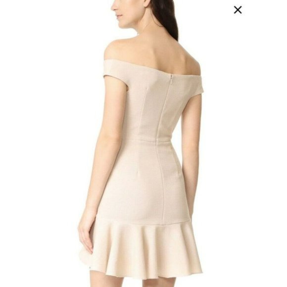 Veronica Beard Cream Colored Winnie Off Shoulder Flounce Knee Length Dress 10 - Picture 3 of 7